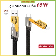 4-Head Fast Charging Cable 1m (65W). 4-in-1 Anti-Tangle and Breakage Charging Cord - Phone charging 