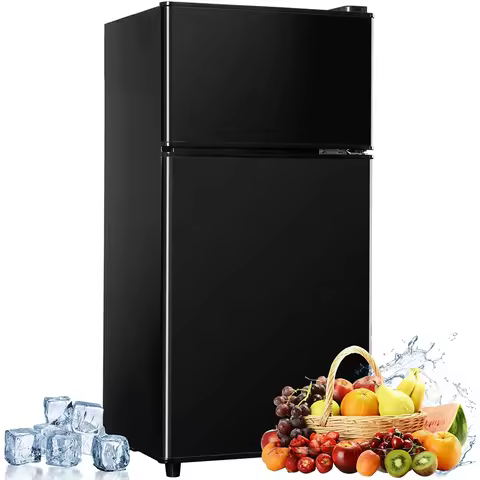 Mini Fridge with Freezer on Top, 3.2 Cu.Ft Compact Refrigerator with 7 Levels Adjustable Thermostat,
