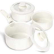 MICHELANGELO Sauce Pan Set, Nonstick 1Qt &   2 Qt &   3Qt Pots with Removable Handles, Non Toxic Sau