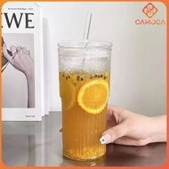 Cc 550ml Creative Glass Water Cup with Straw and Lid Juice Milk Tea Coffee Cold Drink Mug