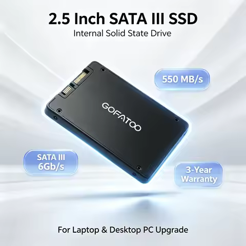 GOFATOO 2.5" SATA III 6Gb/s Internal SSD, Up to 550MB/s High‑Performance 120GB‑512GB For Laptop Desk