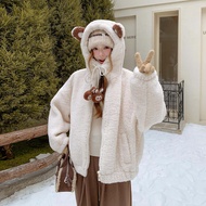 POEMPURE | เสื้อโค้ทขนฟauxสไตล์เกาหลี ไซส์เล็ก ฤดูหนาว 2025