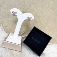 Chanel 金色滿鑽雙C針式耳環 近全新