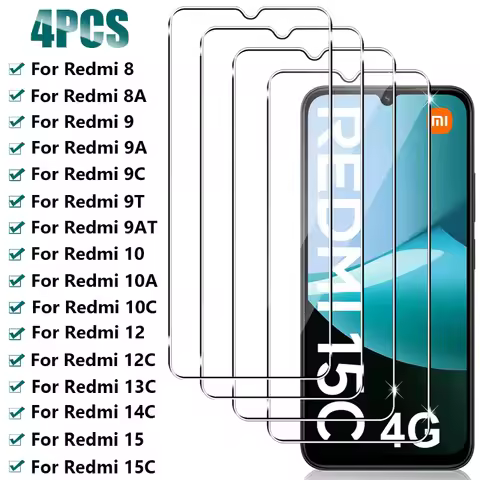 4PCS Full Tempered Glass For Xiaomi Redmi 13C 14C 15 15C 5G Screen Protector For Redmi 12 12C 10 10C