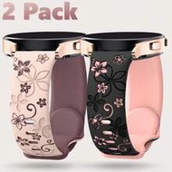 2pcs 20mm Dual-Tone Floral Engraved Silicone Watch Band Compatible With Samsung Galaxy Watch 7 6 5 4