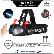 BORUiT XHP50 LED Sensor Headlamp 600LM waterproof USB Type C Rechargeable Headlight with Magnet