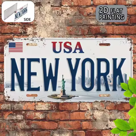 2D Flat, 2D Flat Printing, 1pc, New York USA Vintage Metal Aluminum Sign License Plate, decorative s