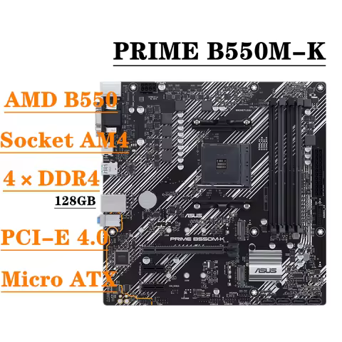 ASUS PRIME B550M-K mATX Motherboard Socket AM4 Support DDR4 4866MHz Overclocking B550 Chipset for CP