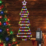 4.4 FT LED Christmas Tree Shaped Ladder Lights with Star, Plug-in Waterproof 8 Modes Christmas Windo