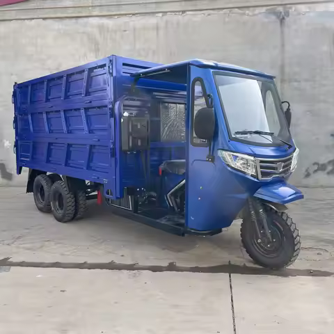 Open Body 350CC Fuel Water-Cooled Engine Cargo Dumper 2-Axis 9-Wheel Motor Tricycle 50-70Km/h with 1