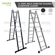 OKURA 16 Steps MULTI-PURPOSE High Quality Aluminium Folding LADDER Heavy Duty TANGGA