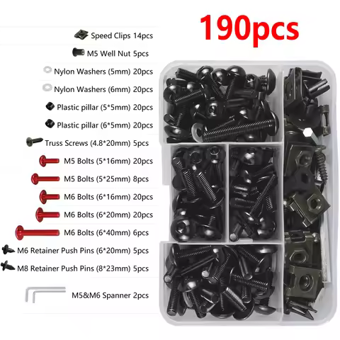 190PCS Motorcycle M5 M6 Windscreen Fairing Bolts Kit for Honda CBR600RR CBR1000F CBR600 CBR900 CBR10