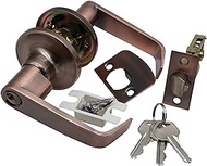 LOCKSET Entry Door Lever with Keys, Lock Set, Front Door Lock Handle, Antique Brass