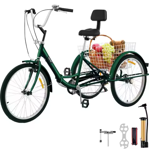 Tricycle Adult 24'' Wheels Adult Tricycle 7-Speed 3 Wheel Bikes Foldable Adult Tricycle 3 Wheel Bike