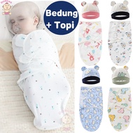 👶🍼[M'sia Stock]👶🍼 2pcs/set Newborn Baby Cotton Swaddle with Hat Kain Bedung Bayi Kain Balut Bayi & T