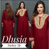 Daster Arab Jumbo Lengan Panjang Renda Terbaru Dlusia Turkey longdress - Merah