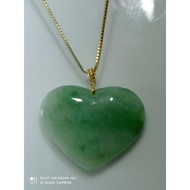 #J303 Natural Grade A Icy Jade Jadeite Heartt Pendant H19.5mm with Real 18K Gold Clasp (Free Necklac