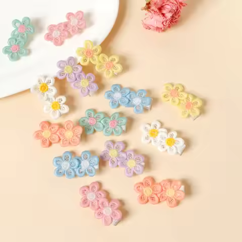 2/7/14Pcs New Colorful Flower Combination Hair Clip Summer Fresh Girl Sweet Hairpin Children's Cute 