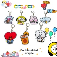 BT21 BTS double-sided mica keychain with cute Cooky Tata Chimmy RJ Koya Carrying Shooky image, Kpop 