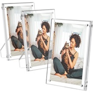 AITEE 5x7 Acrylic Picture Frames 3 Pack, Clear Picture Frames with Stand, Magnetic Frame Lucite Fram