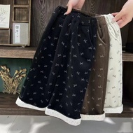 2024 Winter Boys Girls Fleece-Fleece Pants One-Piece Fleece Mori Style Warm Corduroy Children's Clot