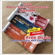 PRINT CUSTOM TICKET COUPON VOCER PAPER MATERIAL 120 GSM SIZE 1/ 8 A4 (14 x 4 Cm)