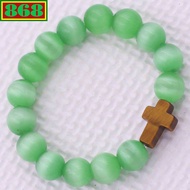Green opal charm bracelet Tiger's eye stone cross, bead bracelet
