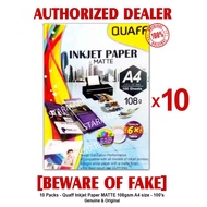 Quaff Inkjet Paper Papers Matte MATTE A4 Size 108gsm 100 sheets per pack - 10 Packs