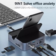 9-in-1 USB C HUB Type C Adapter Dock Station with 4K HDMI VGA Audio for MacBook Pro/MacBook Air/Dell