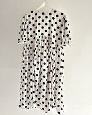 Rotsaniyom Polka Dot Puff-sleeve Midi Dress