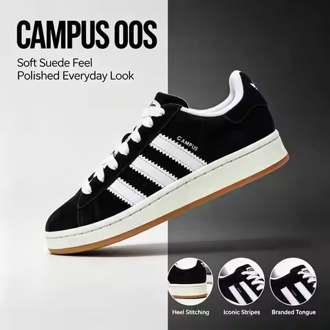 Adidas Originals CAMPUS 00S JQ4111 Low Top Skateboard Shoes Unisex Black Jade White Classic Suede Le