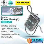 【3C Certified】Awei MH818 20000mAh Powerbank 65W Fast Charging Power Bank Laptop Powerbank Built-In C