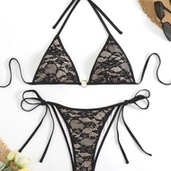 2025 Split Swimsuit Women Lace Transparent Mesh Bikini Multicolor Strap Biquini Feminino