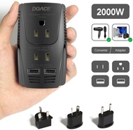 Upgraded DOACE C11 2000W Travel Voltage Converter for Hair Dryer Straightener Curling Iron Step Down 220V to 110V 10A Power Adapter with 2 USB and EU/UK/AU/US Plugs for Laptop Camera Cell Phone