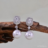 High Carbon Diamond Earrings Light Luxury Silver Needle Gold-Plated Cultivation Shell Earrings S9254