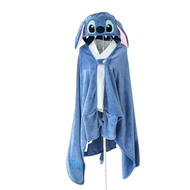 MINISO Stitch การ์ตูนอะนิเมะผ้าห่มเสื้อคลุมสวมได้มีฮู้ดหนาขนกำมะหยี่สักหลาดอะนิเมะผ้าห่มโซฟาสำหรับเป