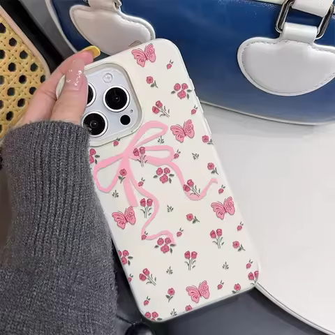 Pink Bowknot Flower Case For VIVO V50 Lite V40 V30 Pro V30E Y36 Y04 Y39 Y27 Y28 Y16 Y29 Y77E Y75 Y35