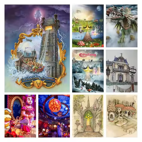 Holland Efteling Park 5D Diamond Art Painting Netherland Amusement Theme Park Rhinestone Villa Volta