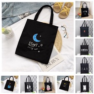 Student Tote Bag With Zip Canvas Beg Tuisyen Galas Tepi Sekolah Cute School Bag Black Oxford Cloth M