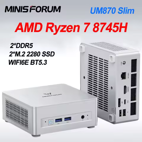 MINISFORUM UM870 Slim Mini PC AMD Ryzen 7 8745H 2*DDR5 2*M.2 SSD Window 11 Pro WiFi6E BT5.3 USB4.0 D
