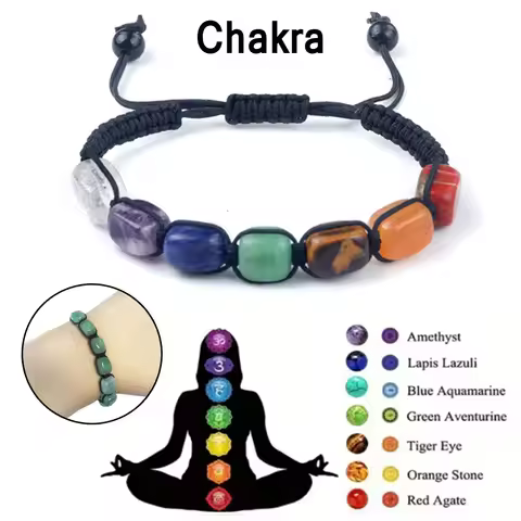 Square Beads 7 Chakra Treatment Crystal Bracelet Yoga Stone Adjustable Bracelet Meditation Relaxatio