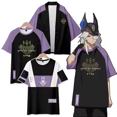 Genshin Impact Cyno Cosplay Tops T-Shirt and Shorts Costume Kimono Shirt Haori Cloak Summer Cool Str