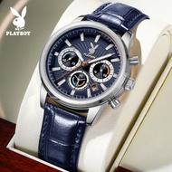 PLAYBOY นาฬิกา สำหรับผู้ชายของแท้2024นาฬิกาควอตซ์เรืองแสงกันน้ำได้แสดงเวลา24ชั่วโมงวินาทีเวลานาฬิกาข
