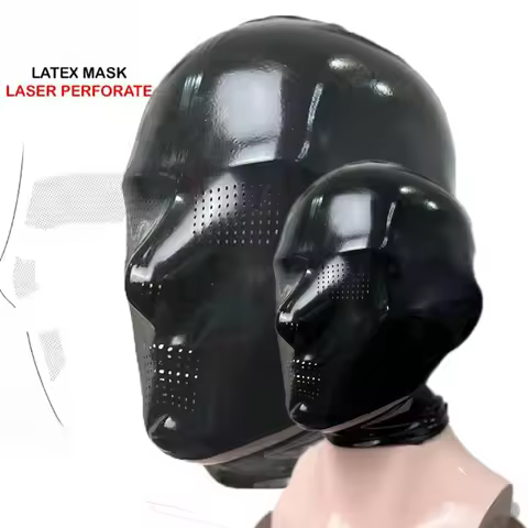 Latex Hooded Mask rubber Bondagi Restraints latex Gloves seamless latex men Catsuit Fetish latex glo
