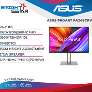 ASUS PROART PA248CRV / 24.1" IPS / 1920x1200@60HZ FHD / 350NITS(HDR 10) / 5MS(GTG) / 13CM HEIGHT ADJUSTMENT / 2*2W SPEAKER / DP, HDMI, TYPE C(PD 96W) / 3Y /