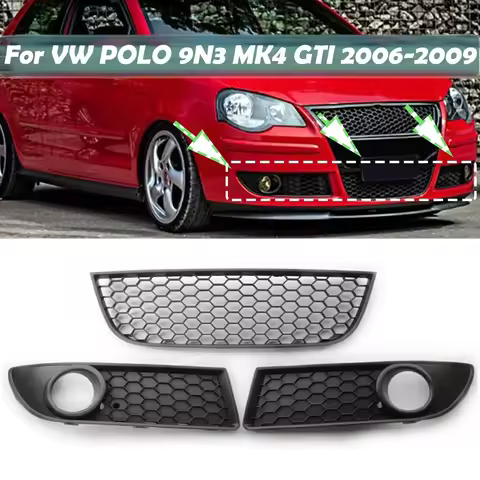 1 Pair Car Front Bumper Lower Fog Light Vent Grille Grill Cover Case Fit For VW POLO-GTI 2006 ~2009 