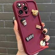 3D Coffee Bear Case For Huawei Nova 11 10 8 7 Pro Nova 11 10 7 6 SE 7i 11 Ultra P30 Pro Mate 60 50 40 30 Pro Matte Silicone Phone Casing Skin Feel Soft Cover Smile Cute Case