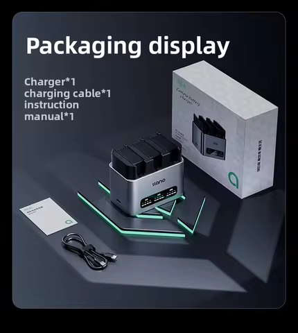 llano 3-Channel NP-W126S Camera Battery Charger PD/QC 30W/20W Fast Charging Box for Fuji XT30 XT50 X