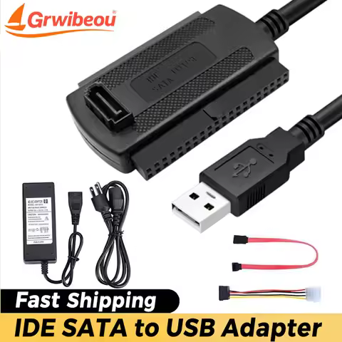 Grwibeou IDE SATA To USB Cable USB To SATA IDE Adapter Converter for 2.5 3.5 Inch SSD HDD with AC Ad