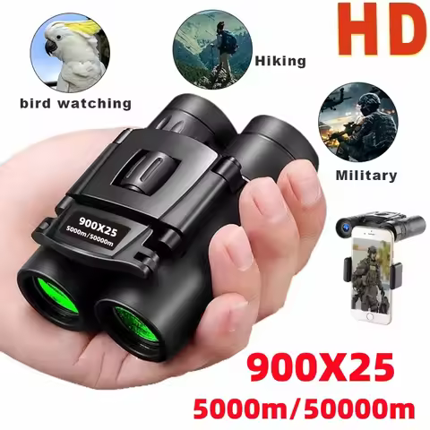 900x25 High Power HD Low Light Level BAK4 Binoculars Portable Travel 50000M Long Range Folding Mini